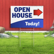OPEN HOUSE TODAY Arrow One-Sided Yard Sign with Metal Stakes