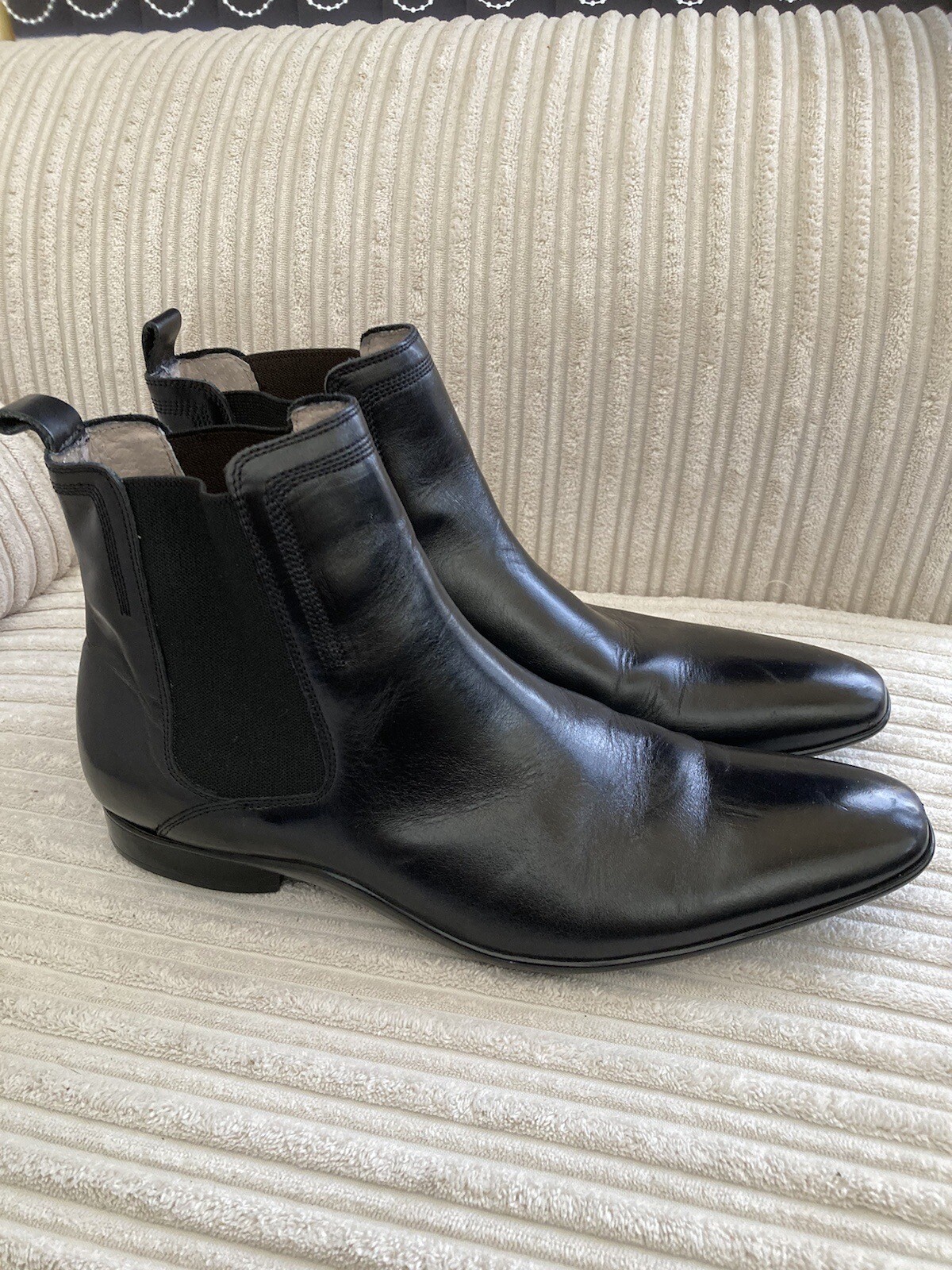 Jasper Conran Mens UK Size 8 Black Leather Slip On Chelsea Boots eBay