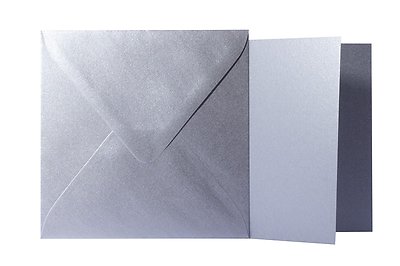 25x Briefumschläge + Klappkarten quadratisch Silber (13x13 cm / 12,5x12,5 cm)