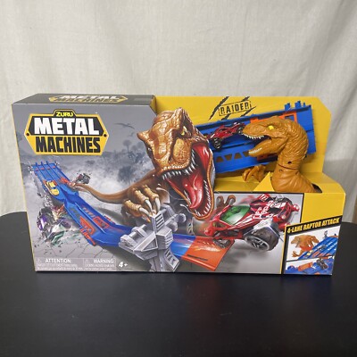 Zuru Metal Machines 4-Lane Raptor Attack Race Track Set W/ Die Cast Car Raider