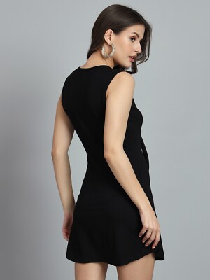 Women Solid Stretchable Sleeveless Fit & Flare Tie Knot Dress | eBay