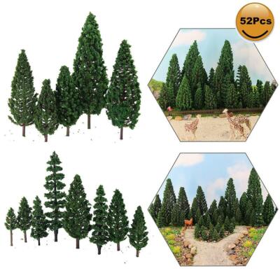 52pcs Model Pine Trees Green Plastic For Christmas Village O HO TT N Scale