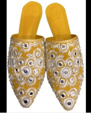 Tory Burch Yellow/gold India Slides Flat Mules Size 5.5 Runs Big Fits 6.5