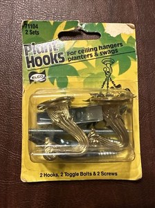 ELCO 2 Sets ~ Brass Plant Hooks ~ For Ceiling Hangers, Planters & Swags ~ New