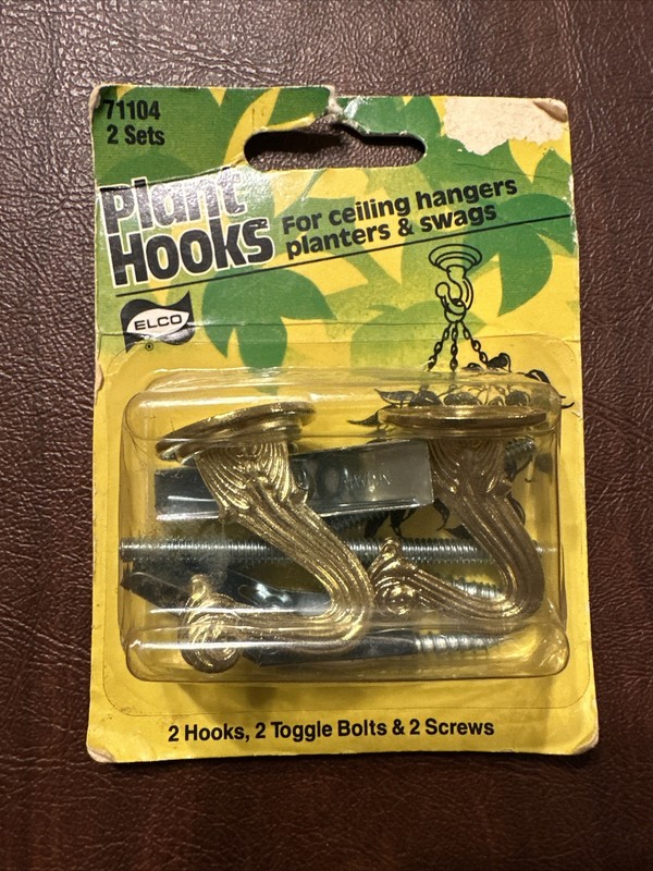 ELCO 2 Sets ~ Brass Plant Hooks ~ For Ceiling Hangers, Planters & Swags ~ New