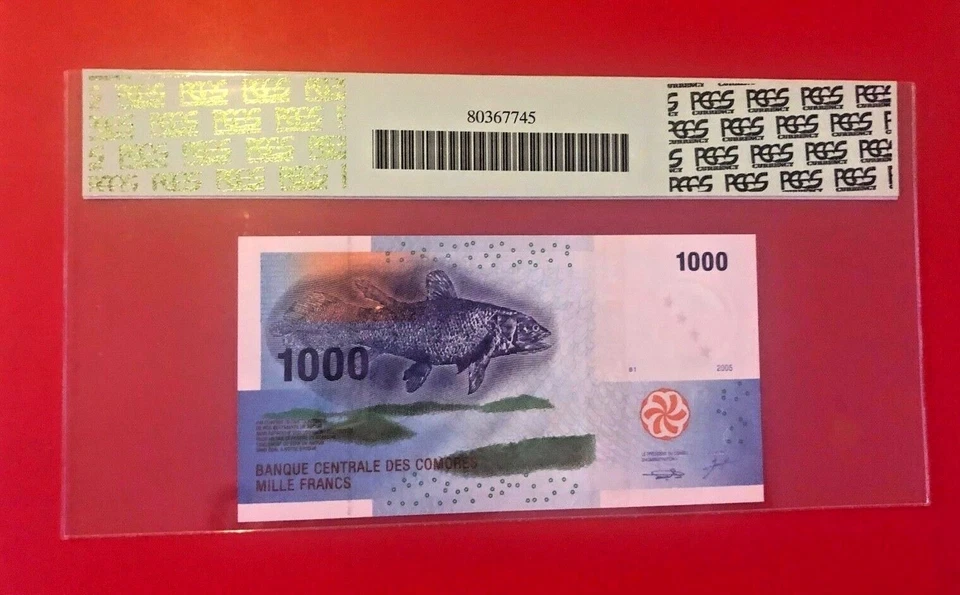 2005 1000 FRANCS COMOROS REPUBLIC 2005-06 ISSUE PCGS CURRENCY SUPERB GEM 68PPQ - Image 2 of 2
