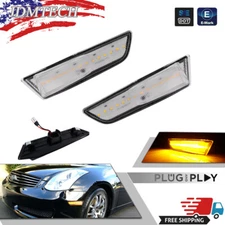 For 03 04 05 06 07 Infiniti G35 Coupe Clear W/Amber LED Front Side Marker Lights