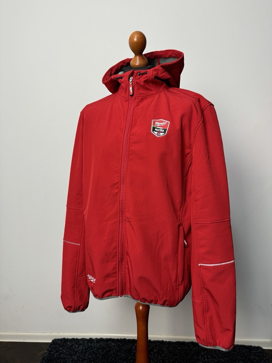 Milwaukee men's Aprilia Racing red softshell hooded jacket XL p2p