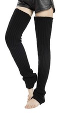 Women's Winter Thick Knit Extra Long Thigh High Leg Warmers C01-Black