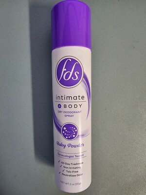 2 PACK FDS Intimate + Body Dry Deodorant Spray - Baby Powder -  2oz