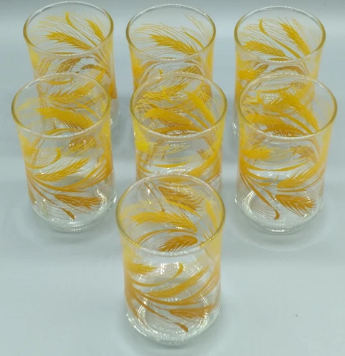 Vintage Set of 7 Libbey  Golden Wheat  6 oz Glasses