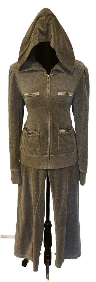 Calça Juicy Couture XL Top L Cinza Bling Luxo Veludo Match Tracksuit Conjunto VTG Y2K - Imagem 2 de 4