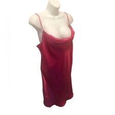 VS Gold Label 100 SILK Slip Dress Sz M Dark Pink Draped Neck Sultry Goddess VTG