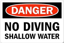 Danger NO Diving Shallow water Pool Metal Sign 8" X 12" Aluminum