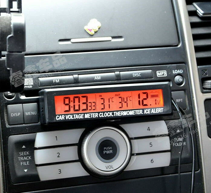 1x Voltímetro Digital Coche Termómetro Reloj Alerta de Hielo Medidor Naranja y Bule Retroiluminación Foto 4 de 4