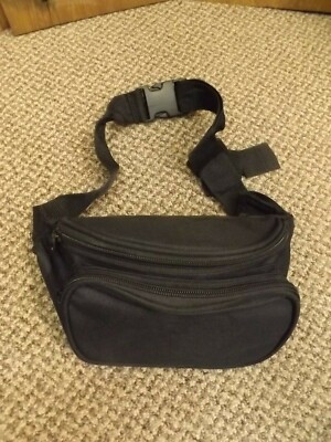 NEW Unisex Black Canvas 3 Pocket Belted Waist Pack Fanny Hip Bag Water Proof