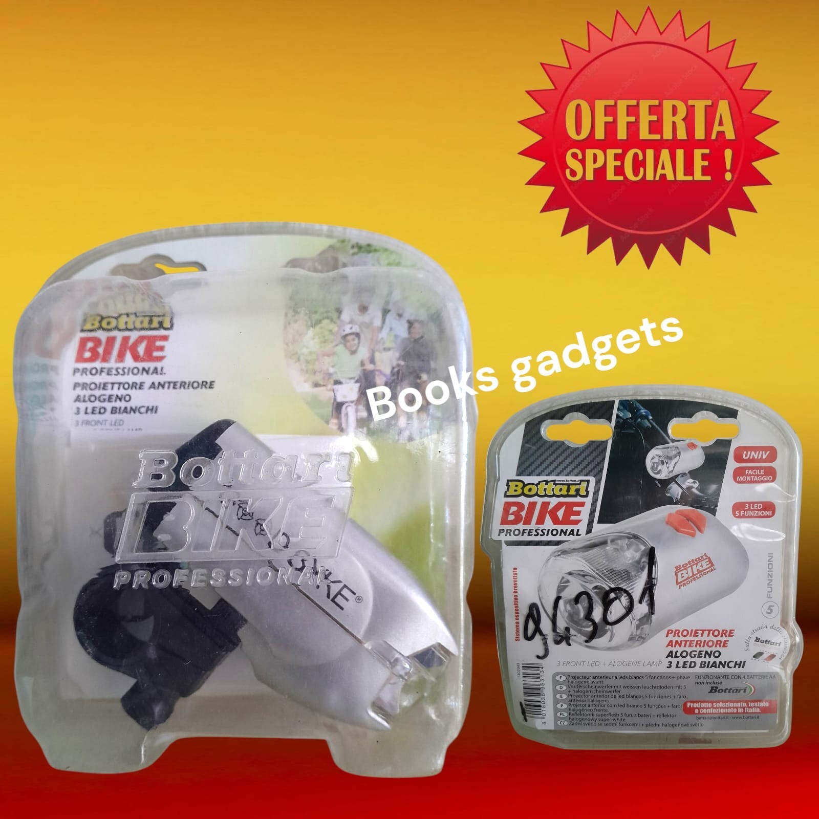 Poriettore Anteriore Bici con Lampada Alogena e 3 LED Bianchi 5 Funzioni