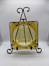 Vintage Mid Century Amber Glass Ashtray Square Cigar Cigarette