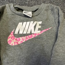 Nike Sweatshirt Toddler Size 2T Gray Pink Leopard Swoosh Logo Fleece Pullover