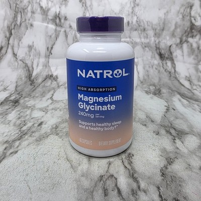 Natrol Magnesium Glycinate 240 Mg High Absorption 60 Capsules Exp 9/2026