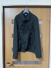 USED NEW BLACK COMME DES GARCONS WOOL GABARDINE ZIP JACKET TWISTED UNUSED