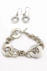 Vintage Bracelet Mexico Sterling Silver Flat Washer Ring Chain Earrings Set 925