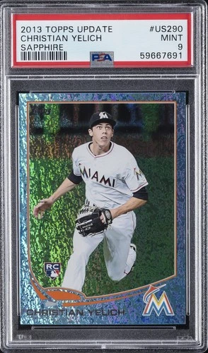 2013 TOPPS UPDATE SAPPHIRE #US290 CHRISTIAN YELICH ROOKIE RC #/25 PSA 9