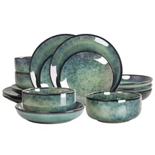 Ceramic Dinnerware (16 pcs) Serve 4 people, Plates and Bowls Sets, Reactive G...