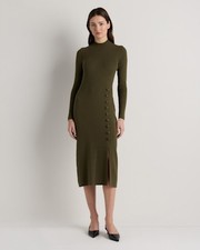 Quince Women Cotton Cashmere Side Slit Midi Dress Green XS