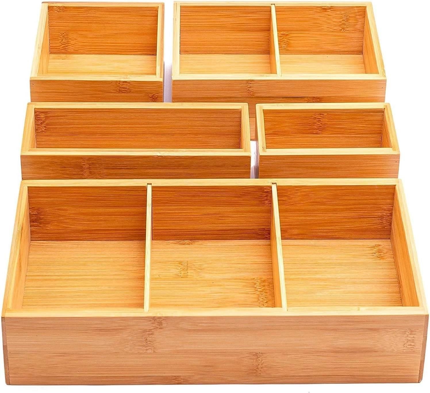 5 Piece Bamboo Drawer Organiser with Adjustable Compartments Natural Wood