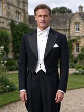 Men's Black Double Breasted Tailcoat Tuxedo Set, Wedding Evening Formal Suit