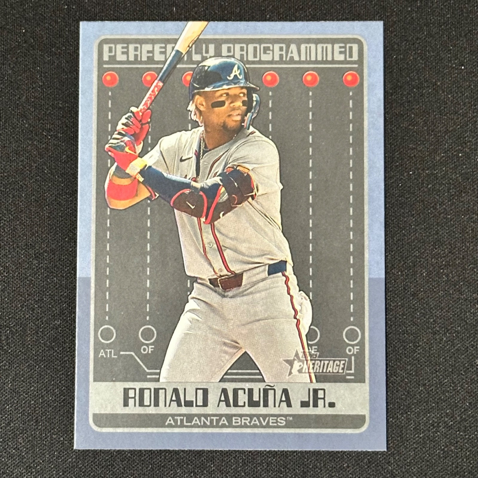 Ronald Acuna Jr. #PP-9 Baseball Cards 2024 Topps Heritage Perfectly Programmed trading card — raw and PSA graded price guide