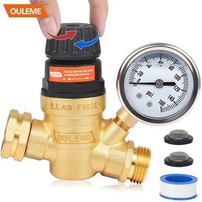 OULEME Adjustable RV Water Pressure Regulator Valve with Gauge & Filters, 3/4''