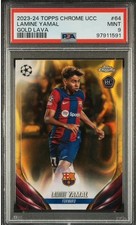 2023-24 TOPPS CHROME UEFA UCC LAMINE YAMAL #64 ROOKIE GOLD LAVA REFRACTOR PSA 9
