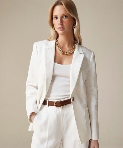 J Crew Womens Helena Blazer Stretch Linen Blend Flax Ivory Size 16 NWT $198