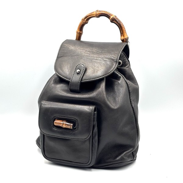 Gucci Backpack Bamboo Leather Black Authentic