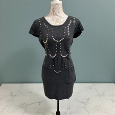 Sophistique Paris Studded Sweater Dress Tunic L/XL Gray Wool Blend