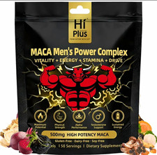 HiPlus Maca Men’s Power Complex 500mg Softgels 150 Gluten/Dairy/Soy-Free