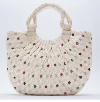 Zara knitted polka dot womens summer day bag NWT RG