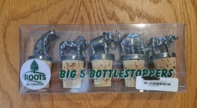 African Animals Wine Corks Roots of Creation Big 5 Bottlestoppers Original Box 