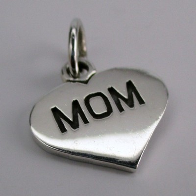 Sterling Silver Mom Heart Charm for Bracelet Mother's Day Gift Jewelry New