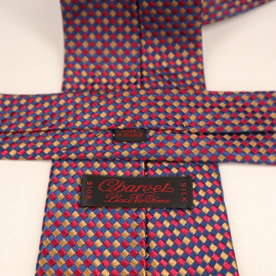 Corbata de lujo de seda Charvet Place Vendome para hombre a micro cuadros Francia 59"x3-6/8" Foto 4 de 4