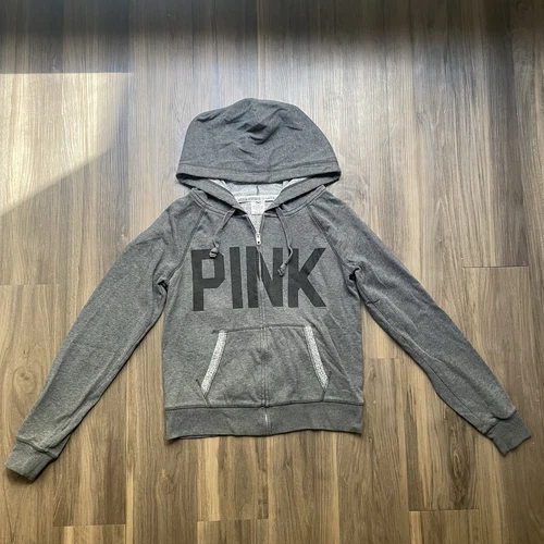 UNDERCOVER Felpa con cappuccio ROSA Ombre '86' Y2K zip frontale grigia con accento grigio chiaro Victoria's Secret