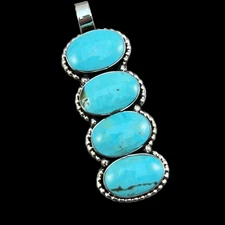 Turquoise vertical bar Pendant Sterling silver Navajo handmade Marie Bahe 537