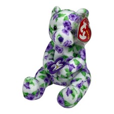 Ty Beanie Babies Corsage Bear 2003 Purple Flower Plush With Tag protector 