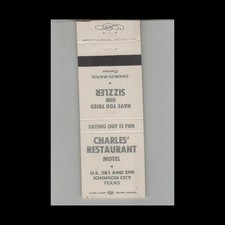 Matchbook Cover Charles' Restaurant & Motel Johnson City TX #3