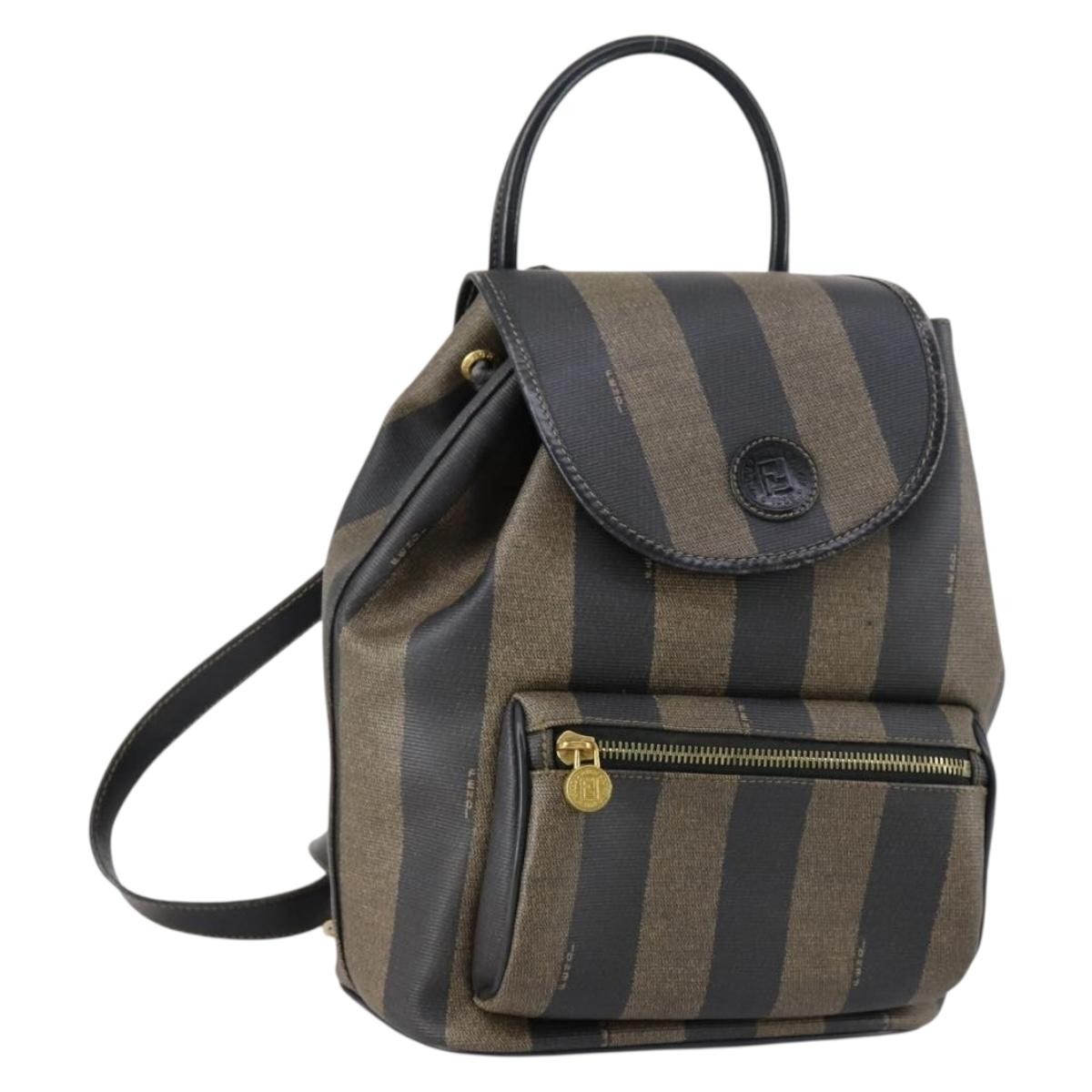 Fendi Pequin Front Pocket Backpack Coated Canvas Brown Pvc Backpack Bag (Pre-Owned)