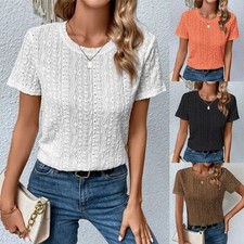 Womens Ladies Short Sleeve Shirts Blouse Summer Casual Hollow Tops Tee Plus Size