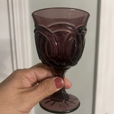 Vintage L.G.Wright Smaller Double Wedding Ring Amethyst Glass Goblet 5" Tall