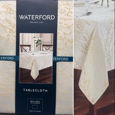 WATERFORD Gold Timber Branch Jacquard Tablecloth 70x144 Formal Christmas Holiday